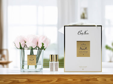 COUTURE SQUARE 9 ROSE BUDS CLEAR GLASS GOLD - French Pink - SVC906